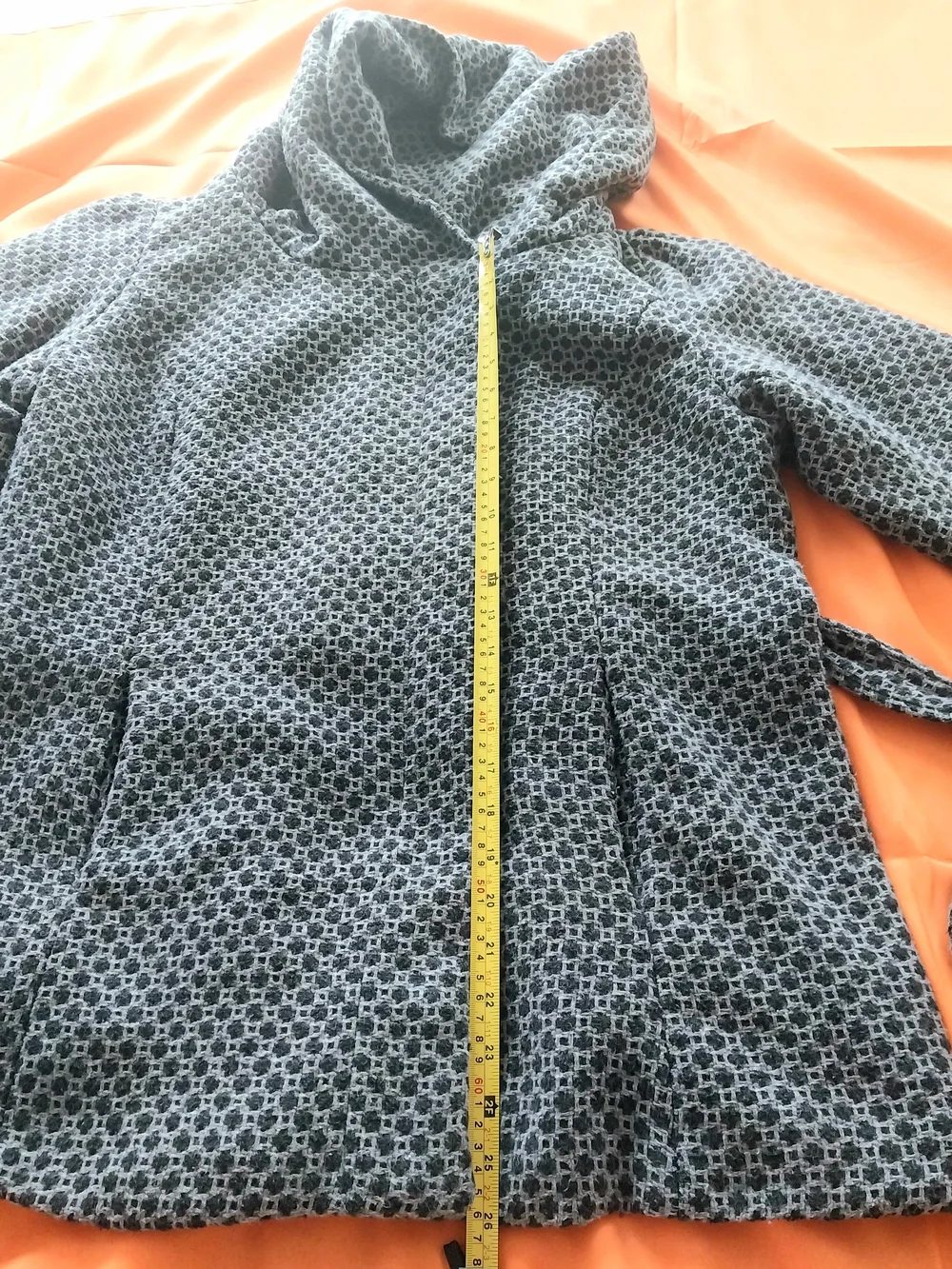 Ava & Viv Wide Collar Belted Wrap Coat Gray Black Geometric Pattern Size 1X